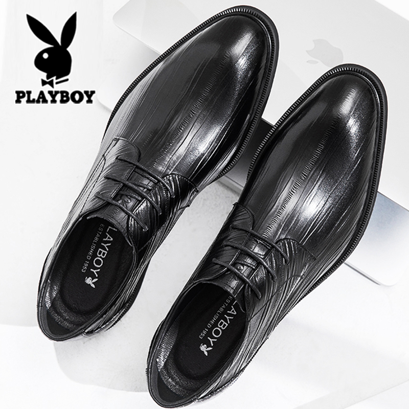 花花公子男士皮鞋真皮商务正装英伦尖头内增高结婚新郎鞋2025新款