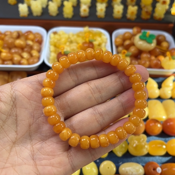 琥珀未镶嵌裸石卡8加老蜡手串精工微瑕漏