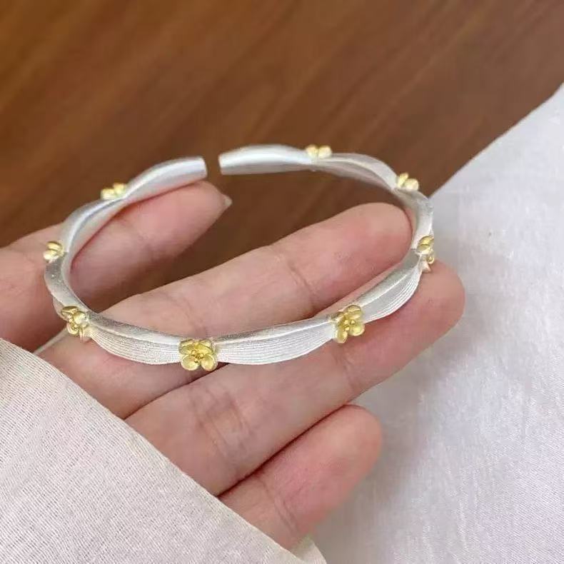 999.9银【金桂暗香】描金小桂花开口镯