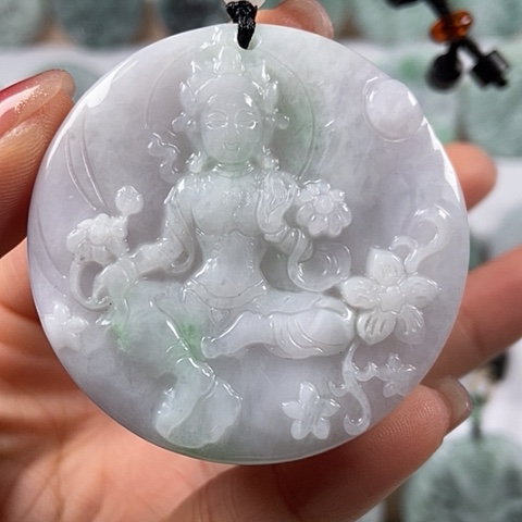 翡翠颈饰未镶嵌山水观音福利两面工