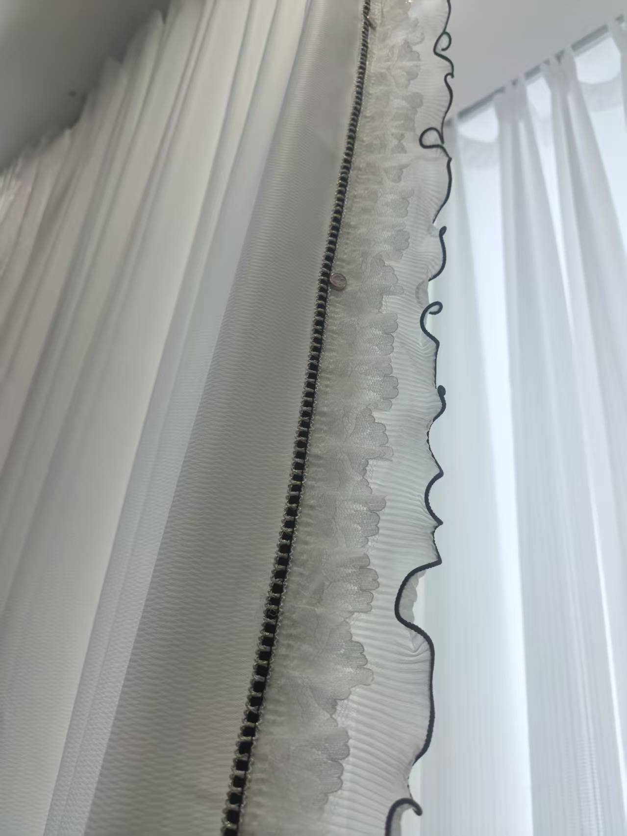 法式洛可可幻影纱加大荷叶边蕾丝加厚白纱窗纱帘阳台半遮光窗帘