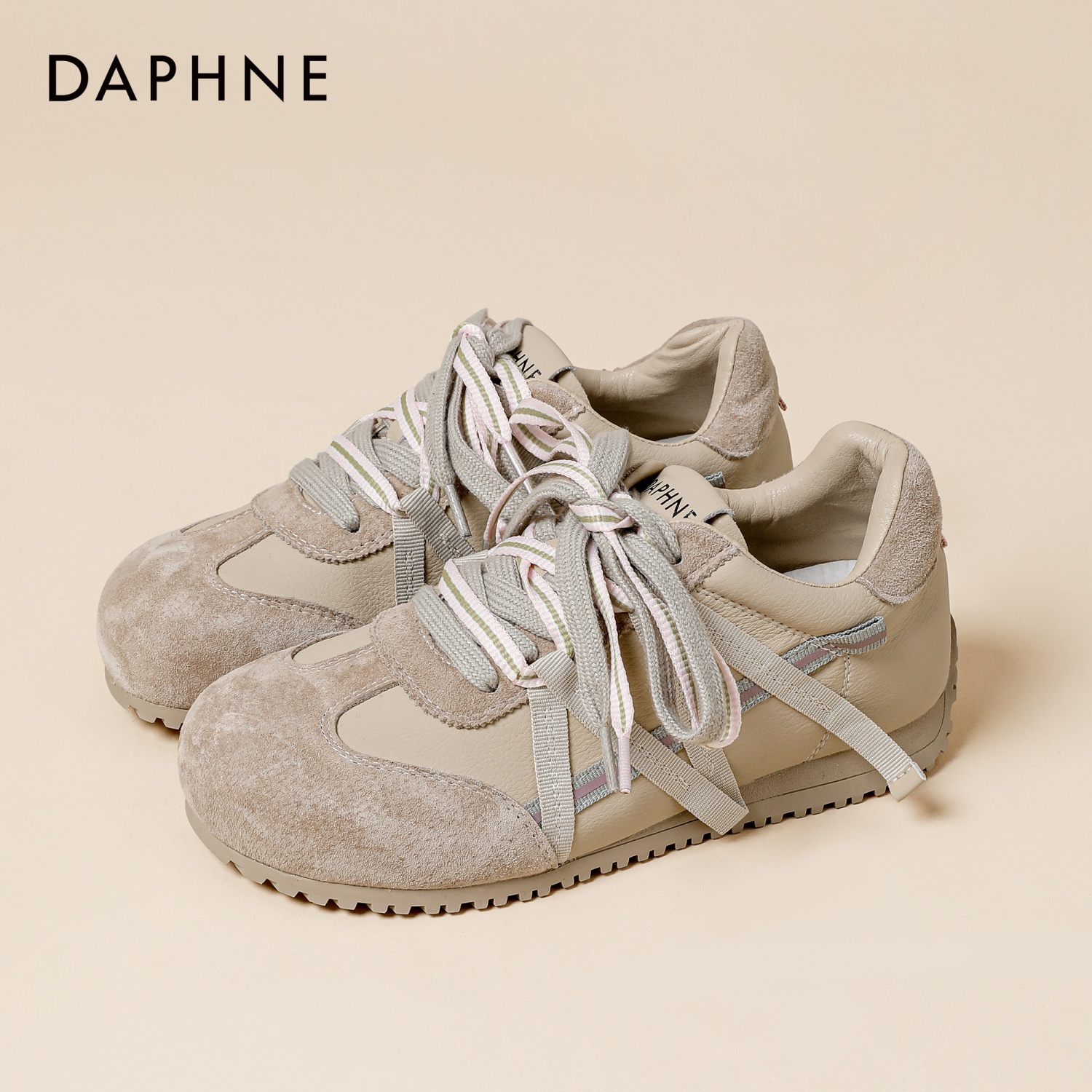 Daphne/达芙妮2026春季爆款时尚百搭厚底增高德训鞋双色鞋带女鞋