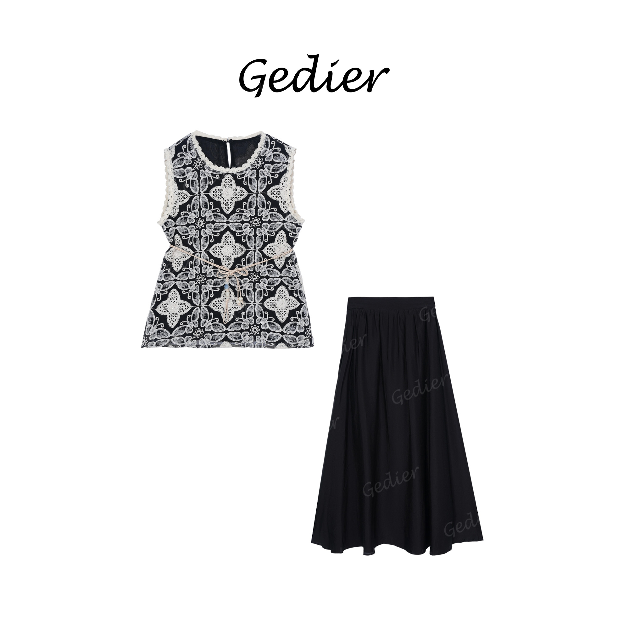 【歌蒂尔】2025夏无袖上衣马甲配黑色百搭半身裙 DG520630Y