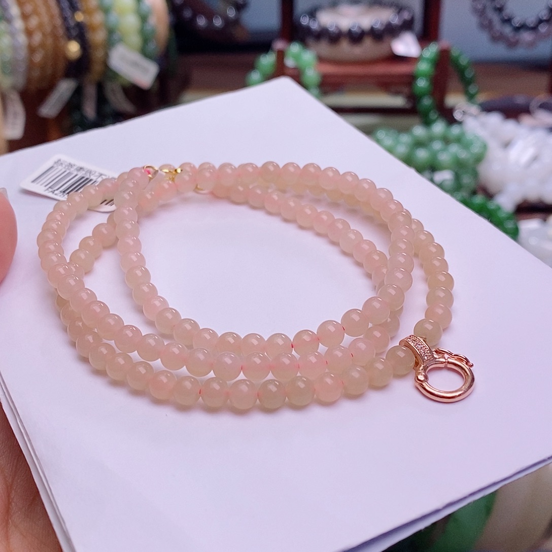 和田玉未镶嵌颈饰清货价老坑料红粉万能扣珠链5m