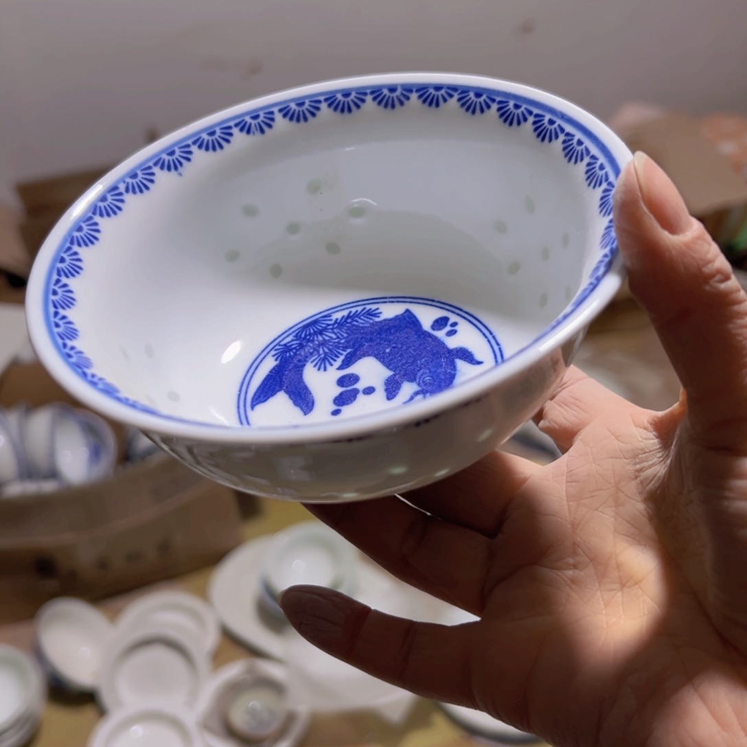 碗青花玲珑5寸年年有鱼饭碗