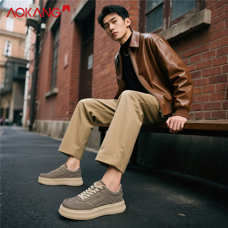 Aokang/奥康官方正品男鞋秋季新款板鞋时尚工装鞋厚底男士休闲鞋