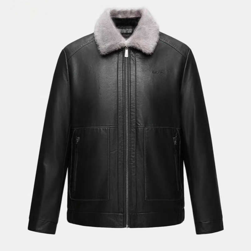 可拆90白鸭绒内胆 可拆毛领舒适保暖简约皮衣羽绒服HY917男