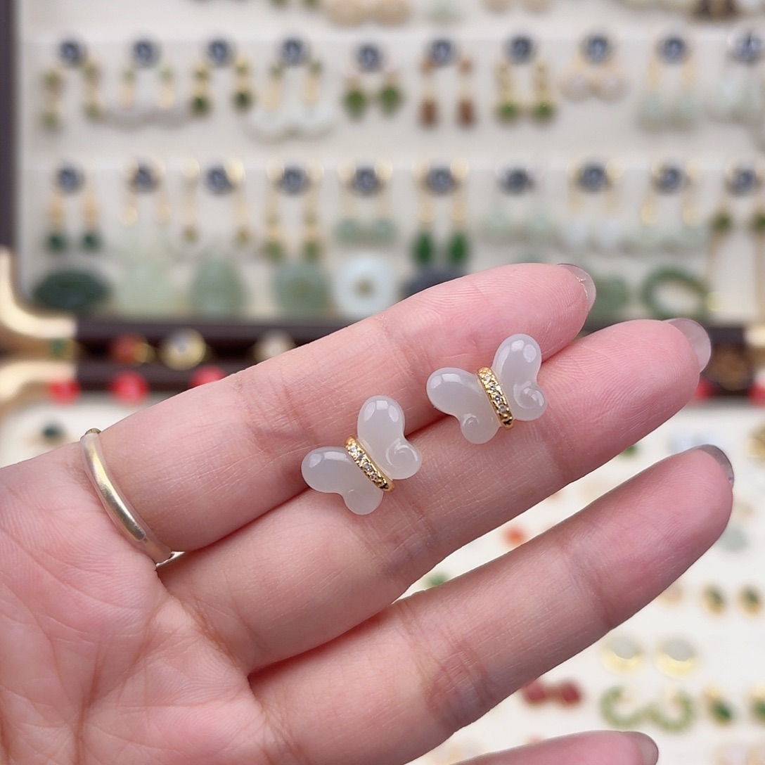 银S925镶嵌和田玉耳饰