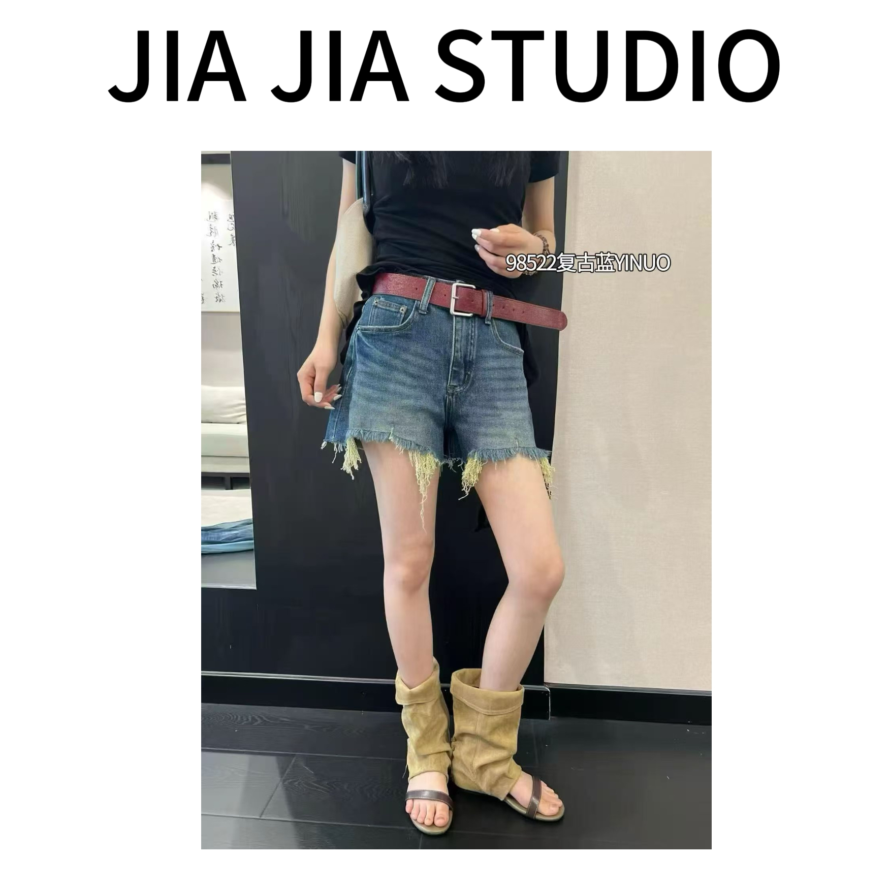 【嘉嘉推荐】#98522 夏季新款 带腰带 辣妹时尚韩版破洞牛仔短裤