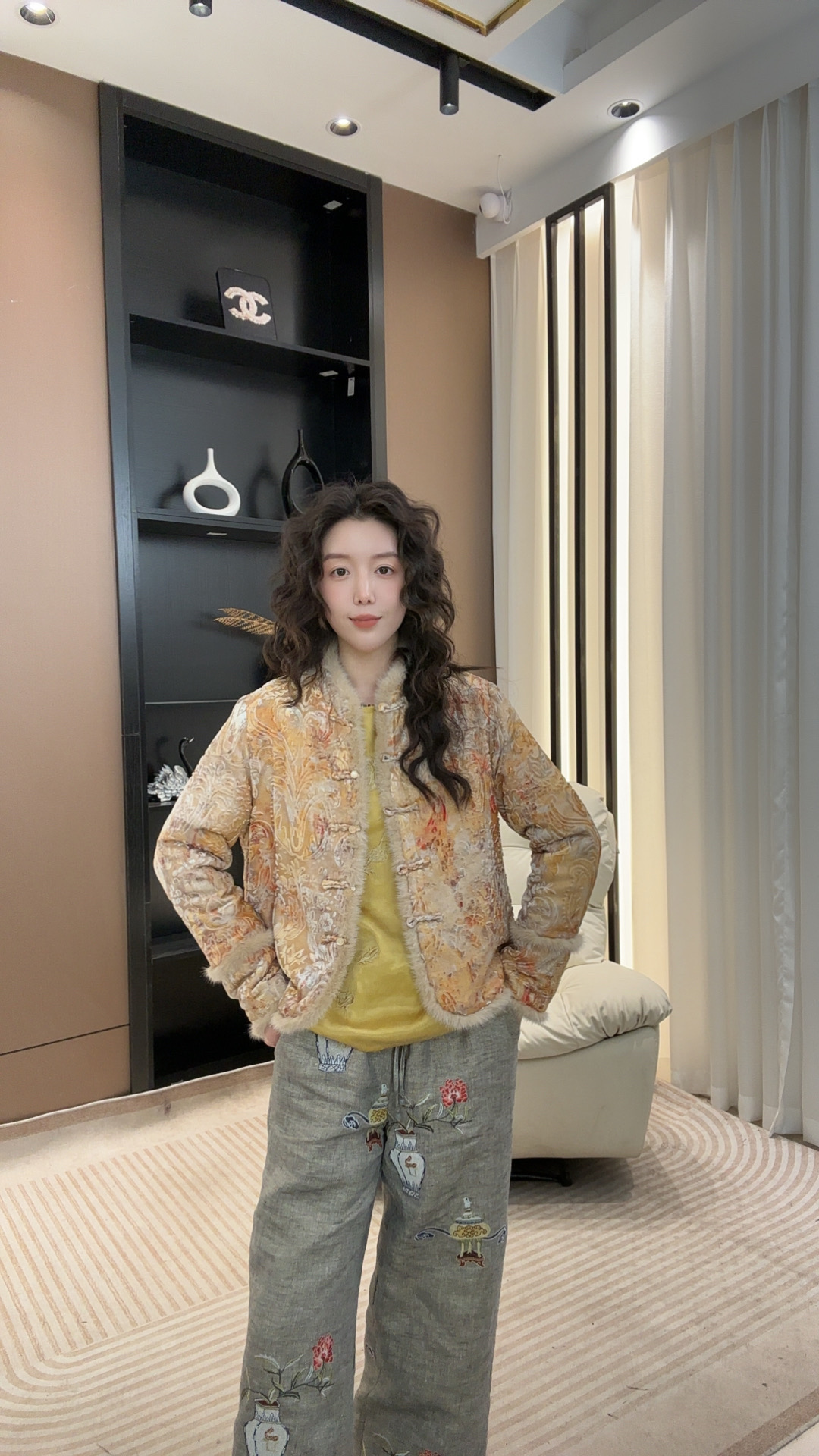 【米朵家】冬季款新中式气质高端丝绒对襟长袖上衣16063-7