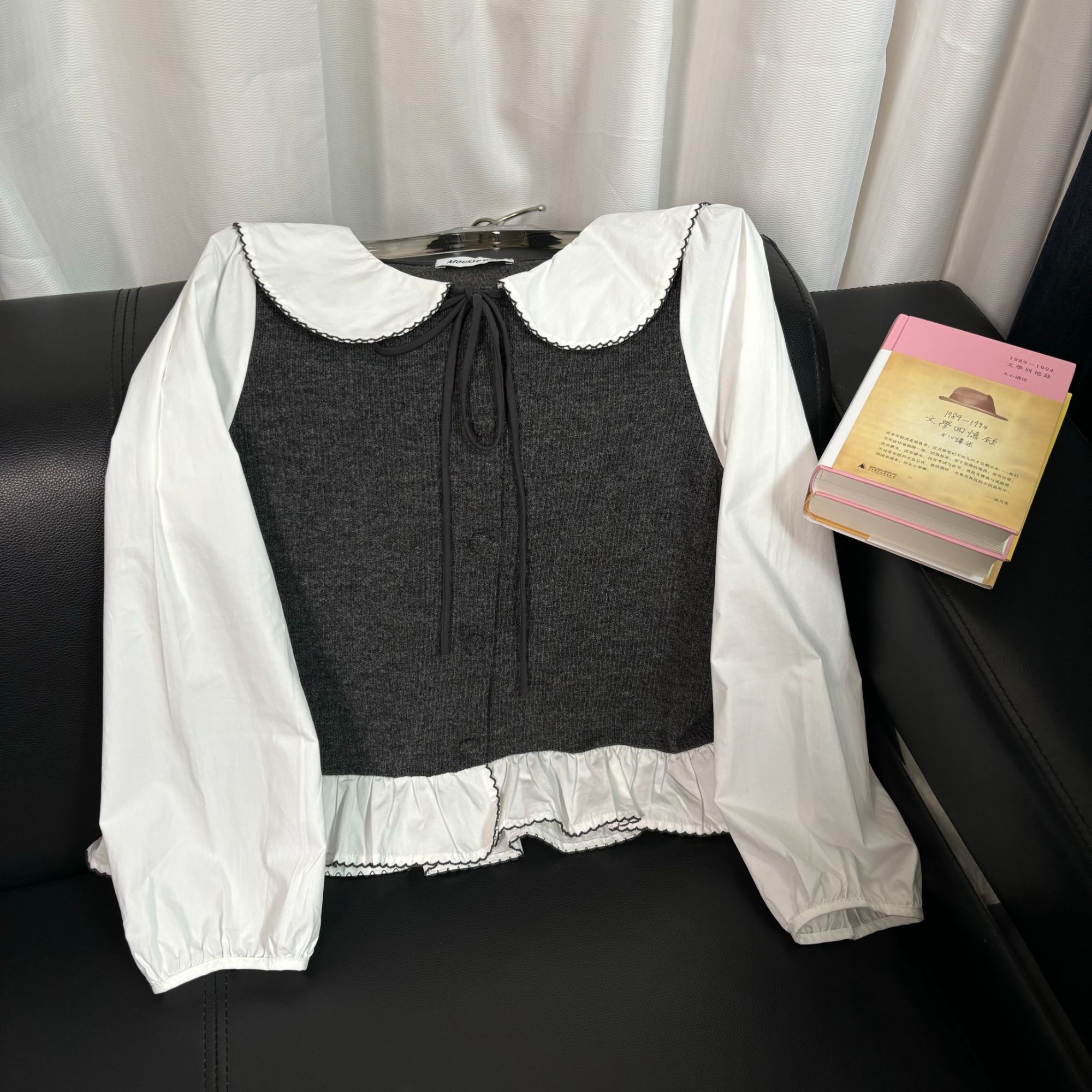 Mousse Girl【泡芙女孩】秋冬款设计感假两件洋气减龄蓝灰色上衣