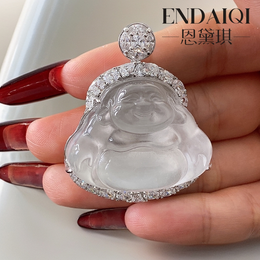 ENDAIQI  天然缅甸石英质玉水沫揭阳工素衣款舒佛豪镶大佛公吊坠