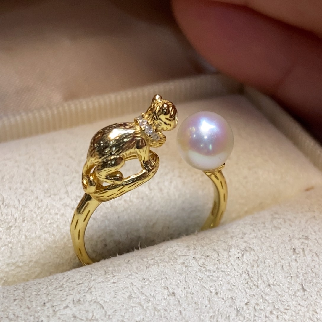 海水珍珠戒指银S925镀金镶嵌