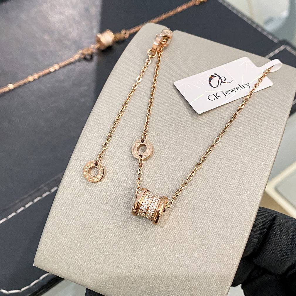 钛钢项链 玫瑰金色 双排钻罗马数字小蛮腰项链  N1436