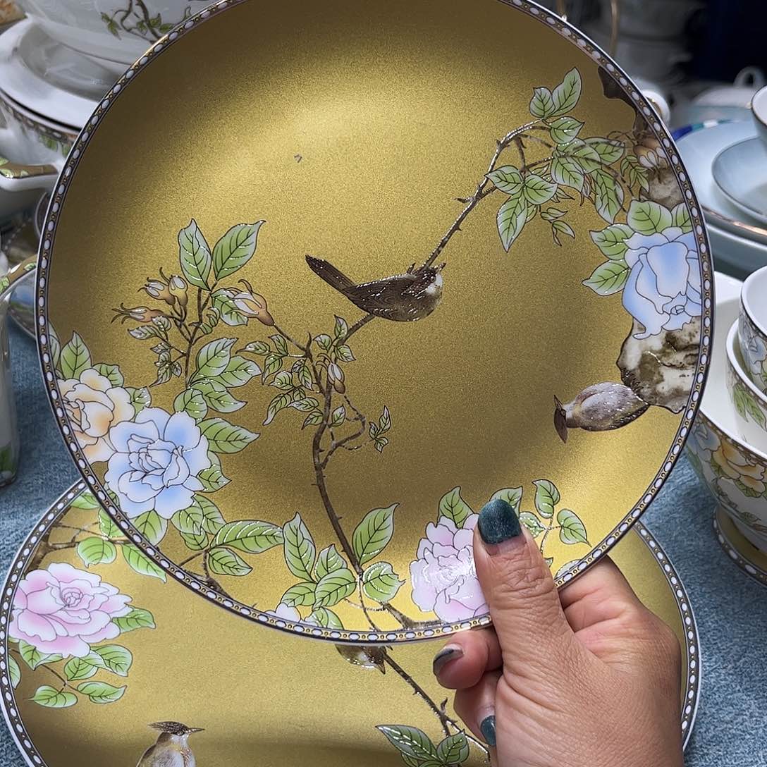 瓷片琴瑟和鸣八寸浅盘四个微瑕