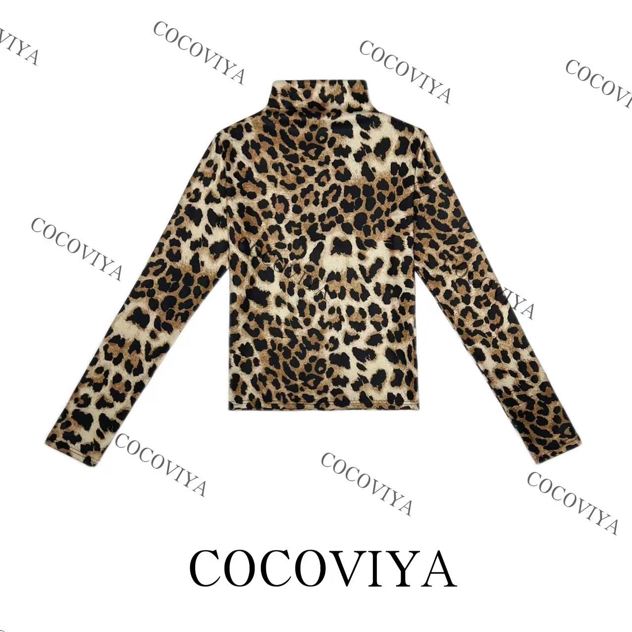 【XY】COCOVIYA加绒豹纹高领复古辣妹风百搭时髦长袖上衣26C-1035