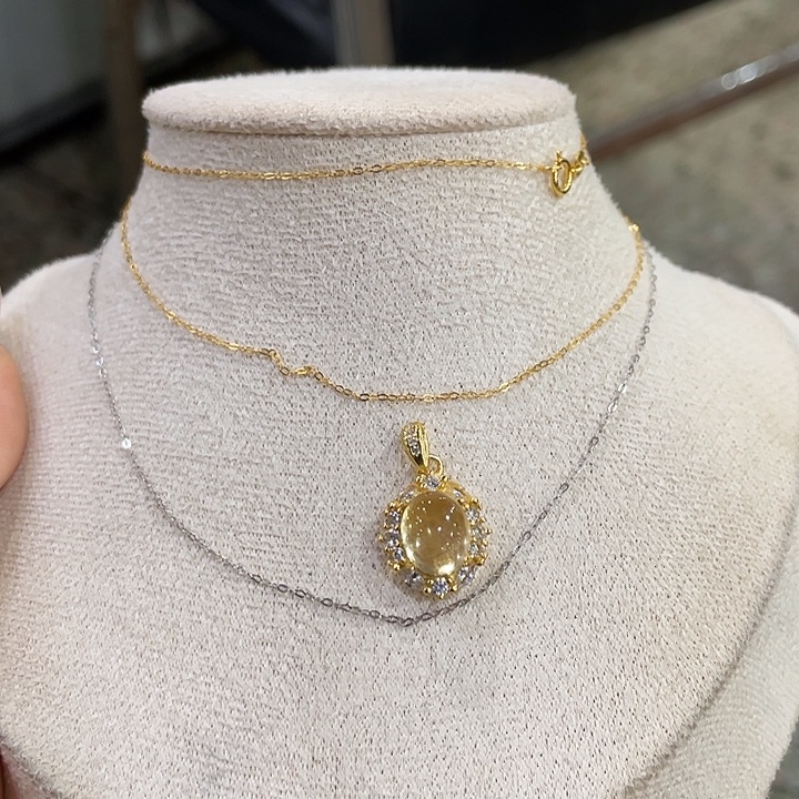 小***脏银S925镶嵌黄晶颈饰金托不保色