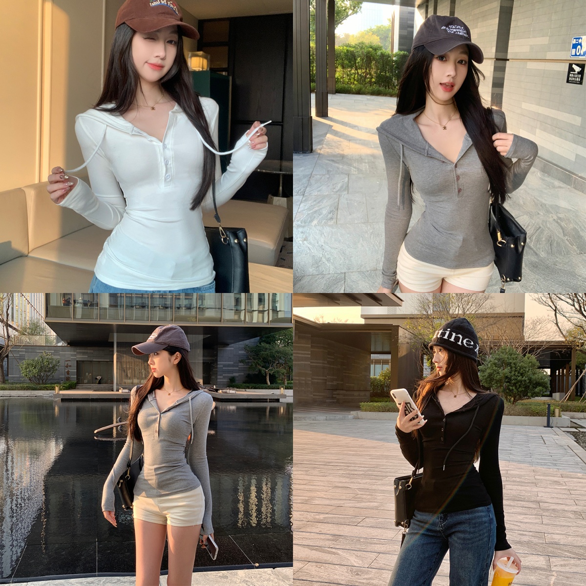 【工厂破价】德绒连帽卫衣长袖t恤女2025新款秋季辣妹内搭打底上衣