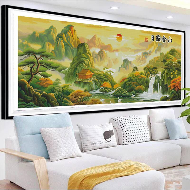 日照金山吉祥如意山水风景十字绣客厅68色2026新款自己手工绣画