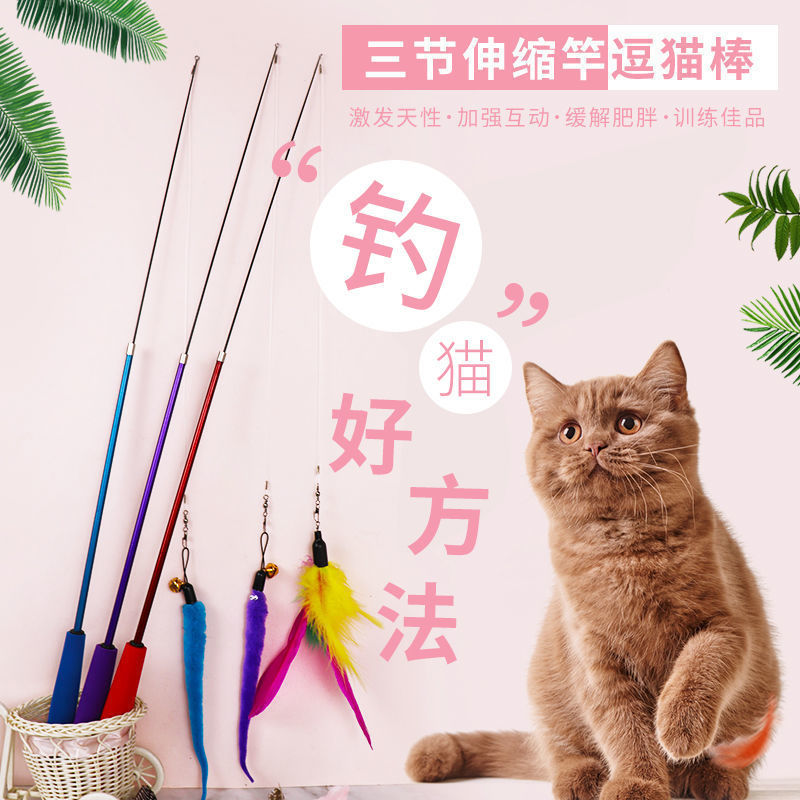 猫玩具逗猫棒三节伸缩杆耐咬解闷可替换头逗猫宠物用品