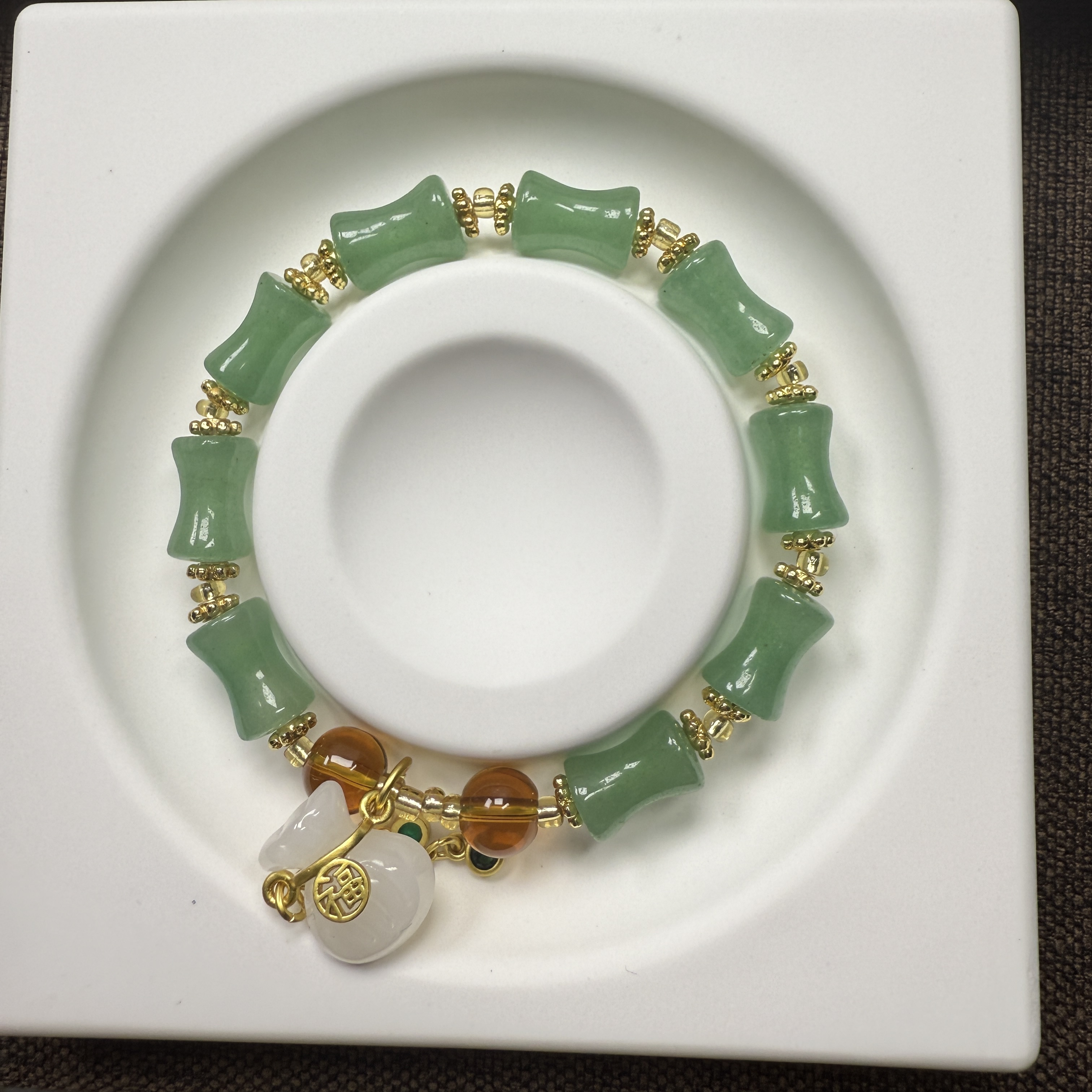 天然东陵玉diy 竹节款手链