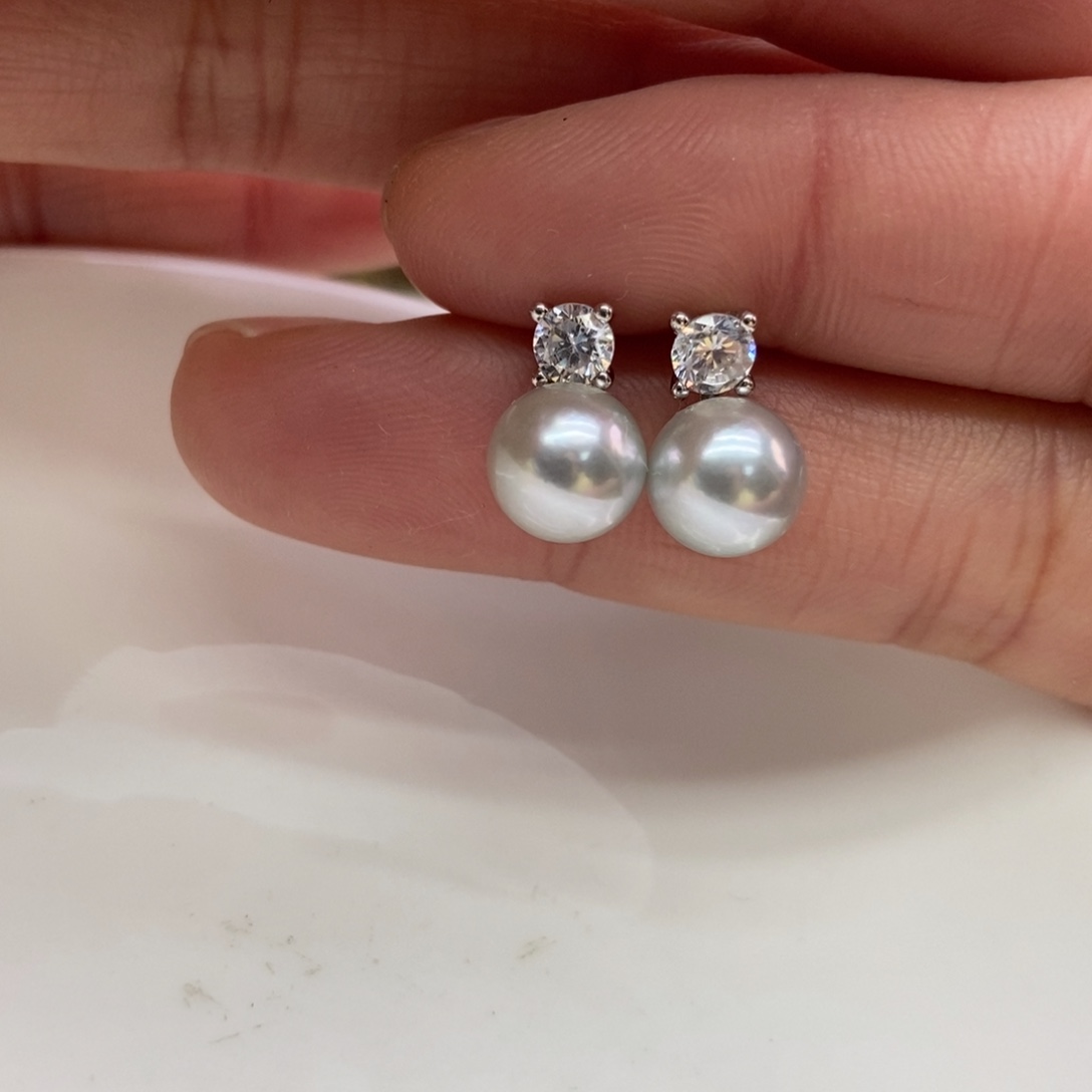 海水珍珠耳饰银S925镶嵌