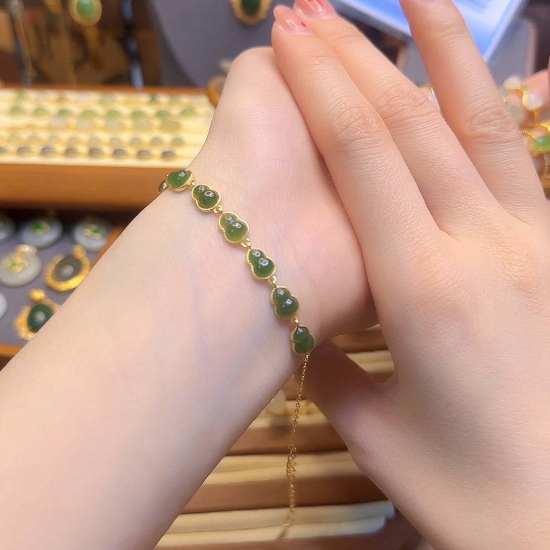 和田玉手链银S925镀金镶嵌