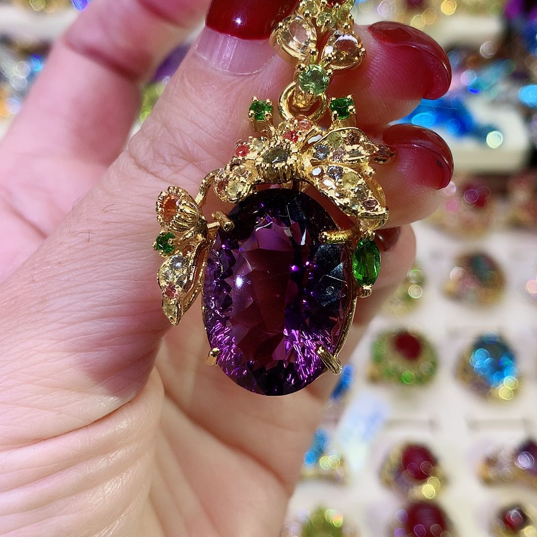 紫晶颈饰银S925镀金镶嵌