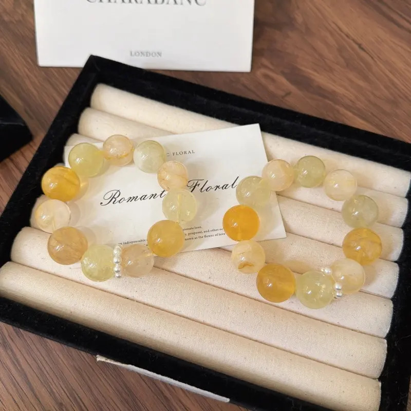 X2478黄莹石黄水晶黄胶花手链高端轻奢手串多样性发一