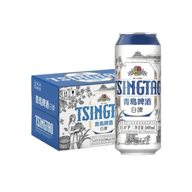 【青岛啤酒】白啤大罐500ml*12罐