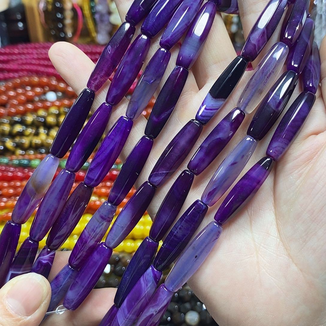 玛瑙/玉髓未镶嵌珠宝半成品紫玛瑙天珠一条卡8*30mm