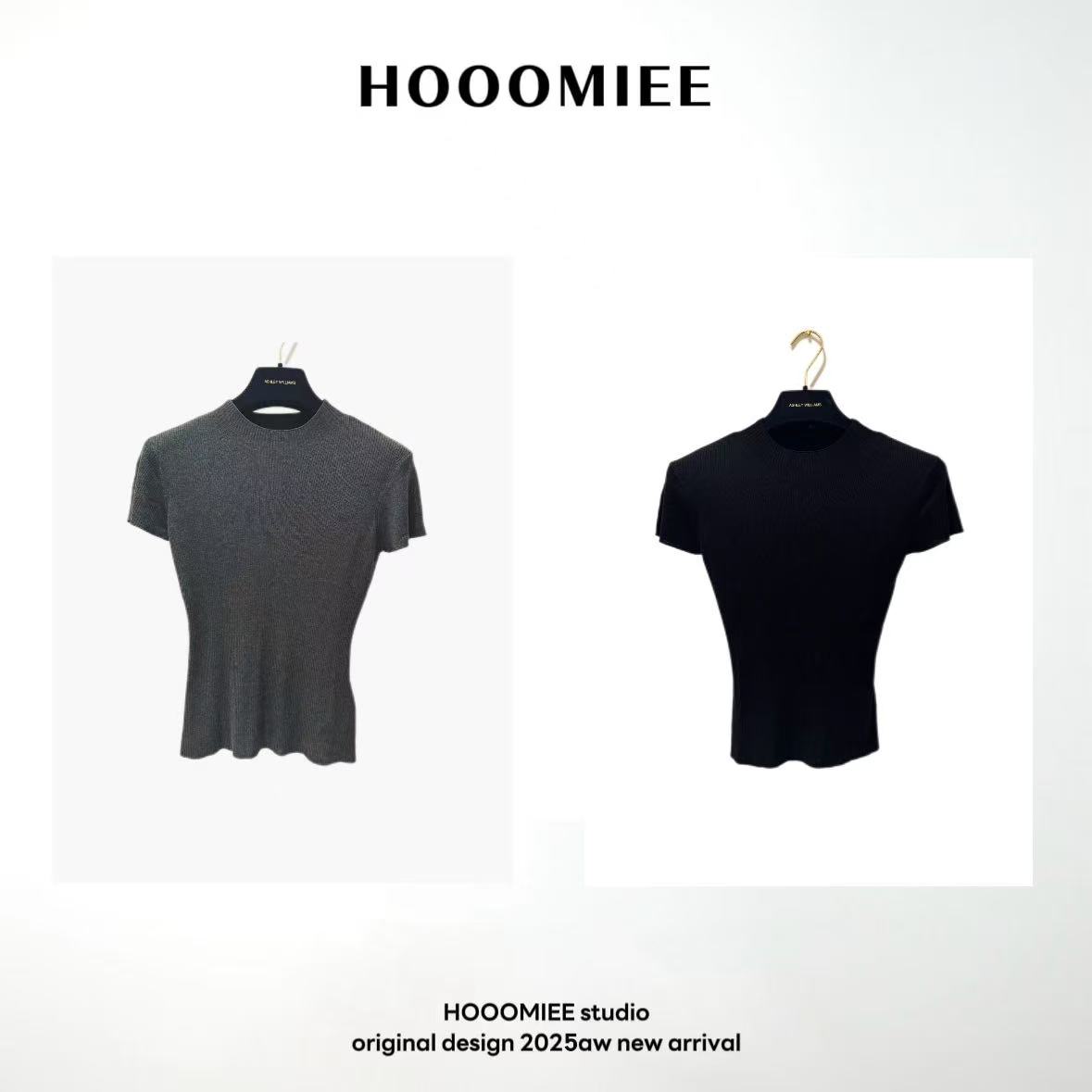 Hooomiee韩系简约100莱赛尔纯色圆领女士T恤短袖J25022