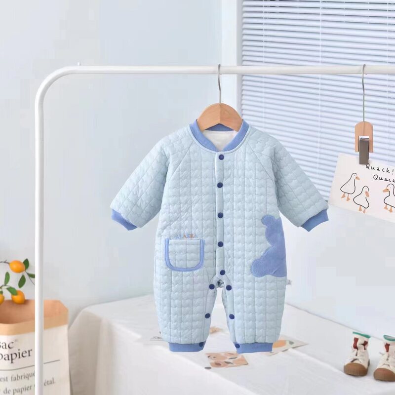 8布丁熊秋冬款夹棉韩版棒球领婴幼儿连体衣哈衣外出服新生儿