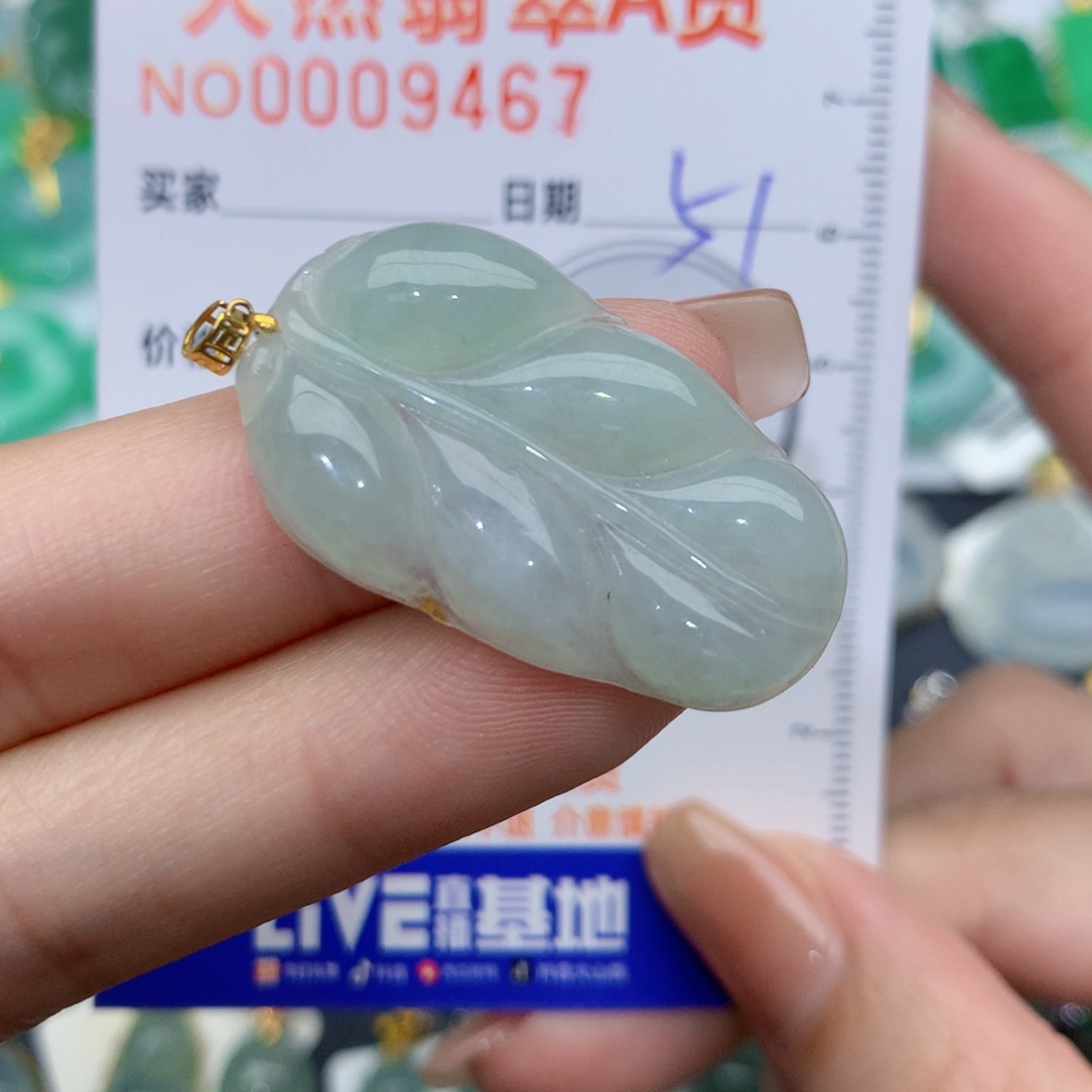 翡翠颈饰18K金镶嵌叶子