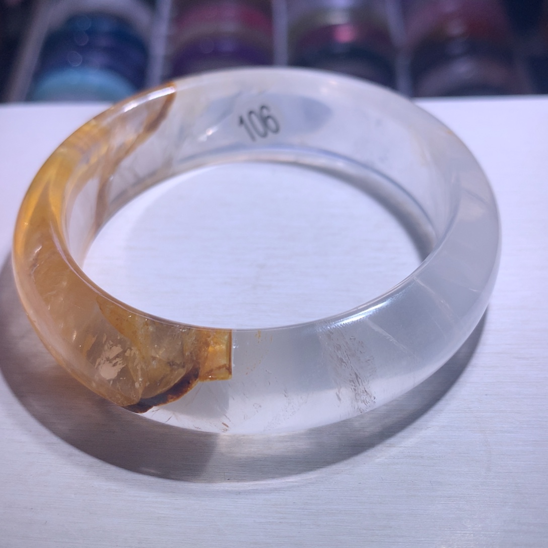 水晶手镯银S925镶嵌黄胶花58圈106