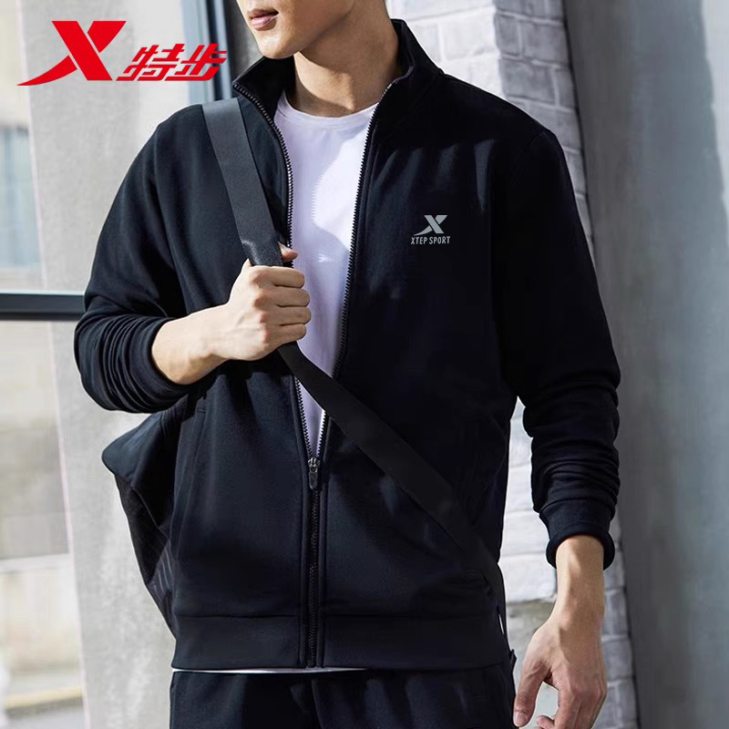 特步外套男正品男装冬季款针织立领夹克官方正品2025新款运动上衣