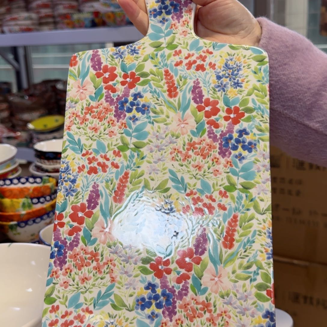 陶百花齐放方形面包板一只