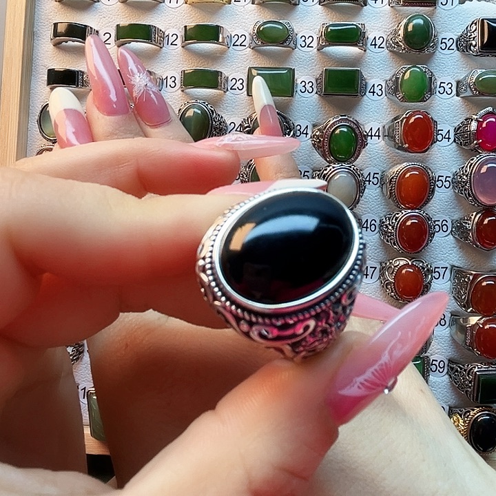 玛瑙/玉髓戒指银S925镶嵌