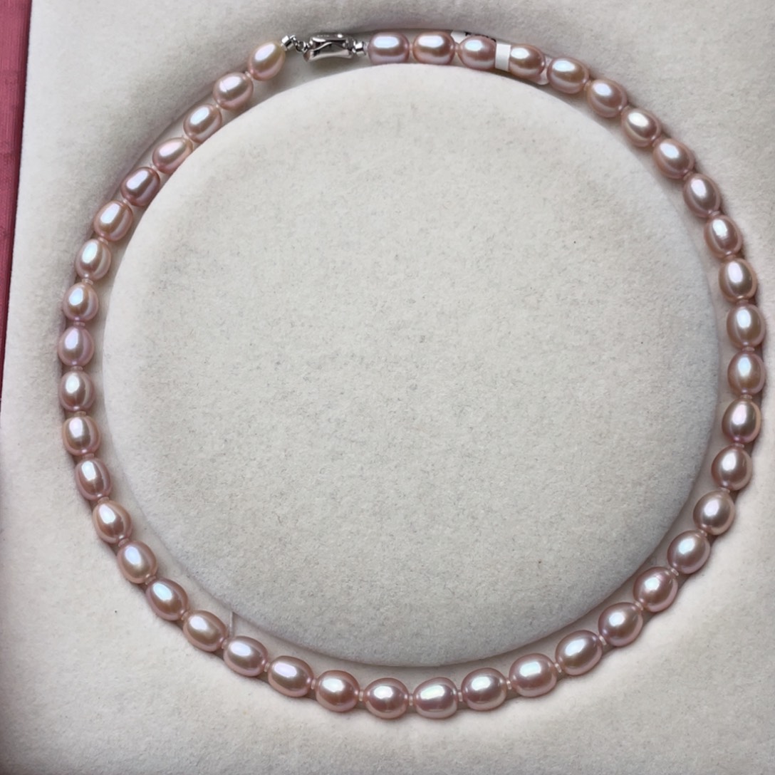 淡水珍珠银S925镶嵌项链8-9mm