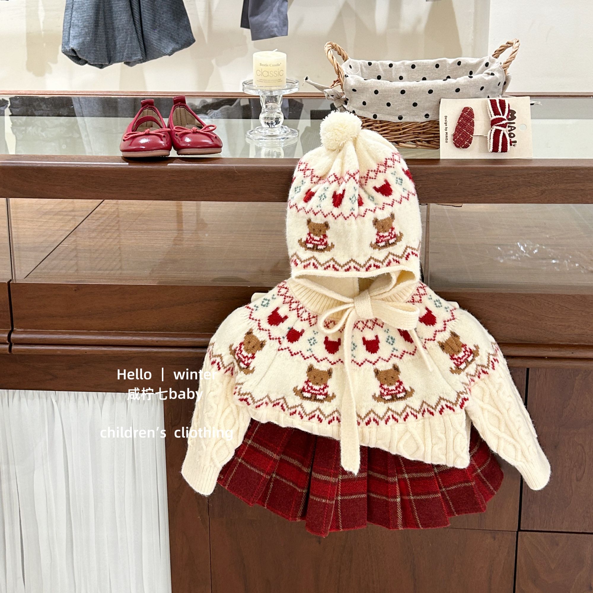 【咸柠七】原创！女童洋气百搭圣诞毛衣年款加厚针织衫格子百褶裙潮