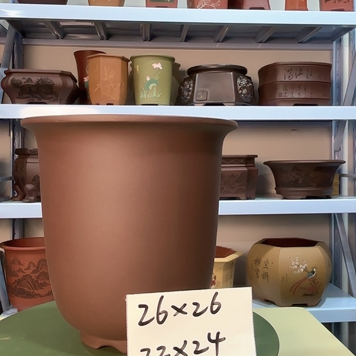 紫砂花盆素色金钟
