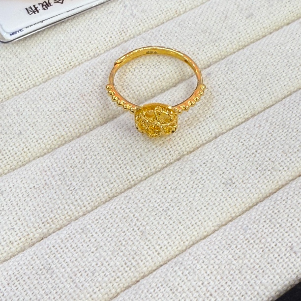 足金镂空花丝方糖戒指（活口）