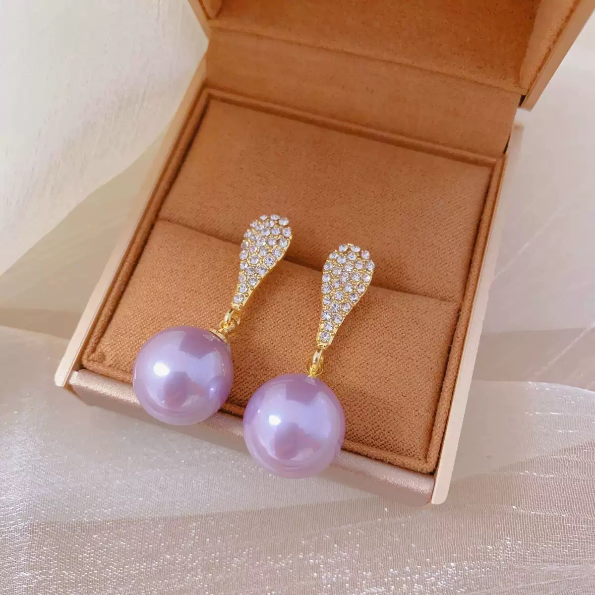 铜合金合成锆石耳饰 【轻奢耳饰】紫韵芳华耳钉（38018）