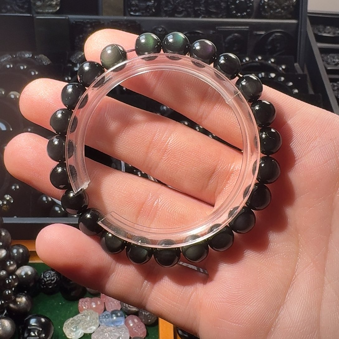黑曜岩未镶嵌手链彩曜石6mm108颗