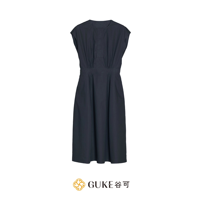 GKE/谷可LQ1299时尚花苞连衣裙夏季气质修身显瘦无袖长裙女款裙子