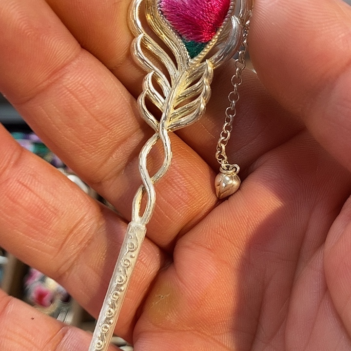 纯铜花岗石纯铜锡合金发簪绣花