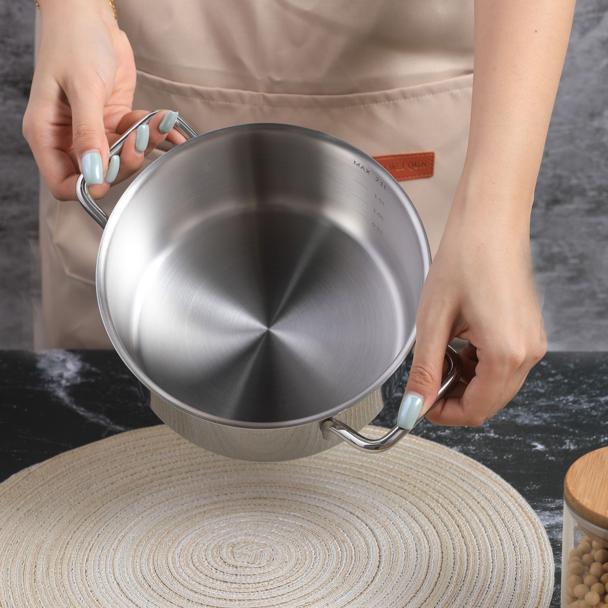 出口外贸加厚18-10不锈钢双耳奶锅汤锅18x9.5cm