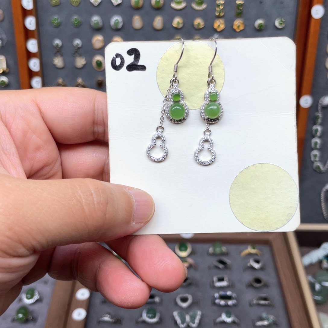 和田玉银S925镶嵌耳饰和田玉02