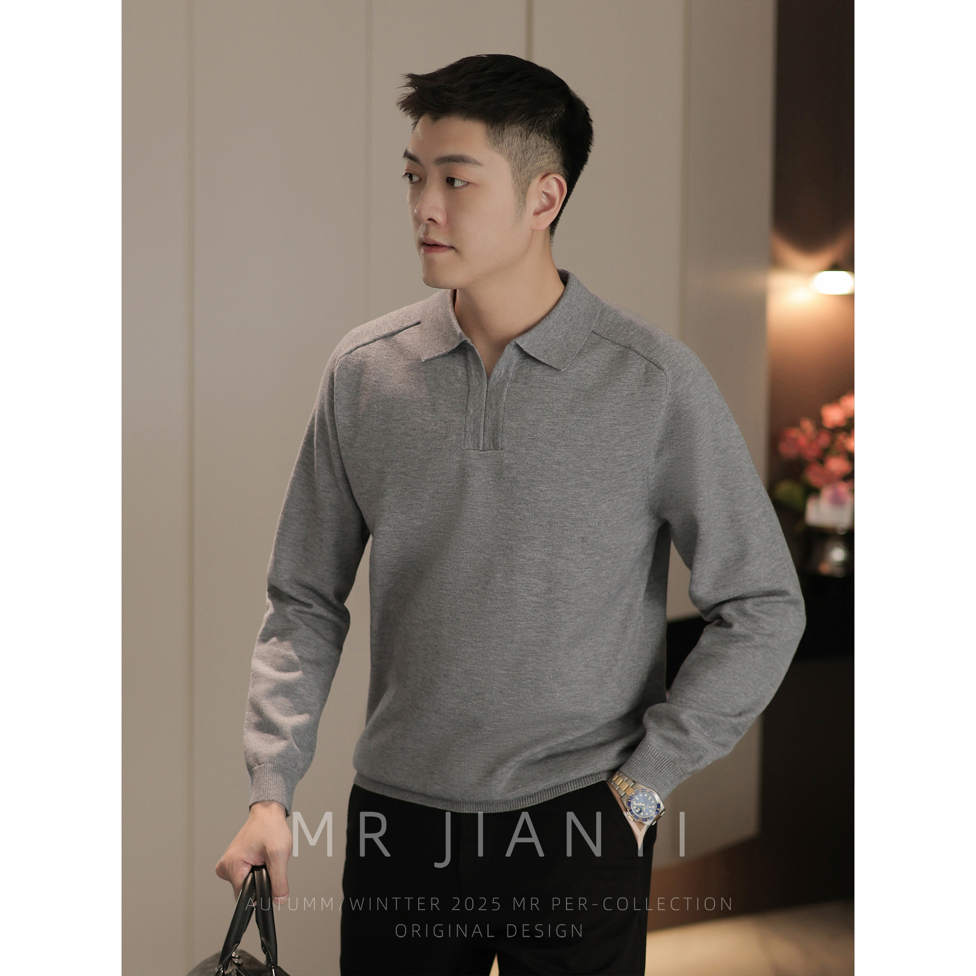 MR JIANYI  秋季【海鸥领衔 雅奢叙事】针织POLO衫精纺长袖毛衣男士