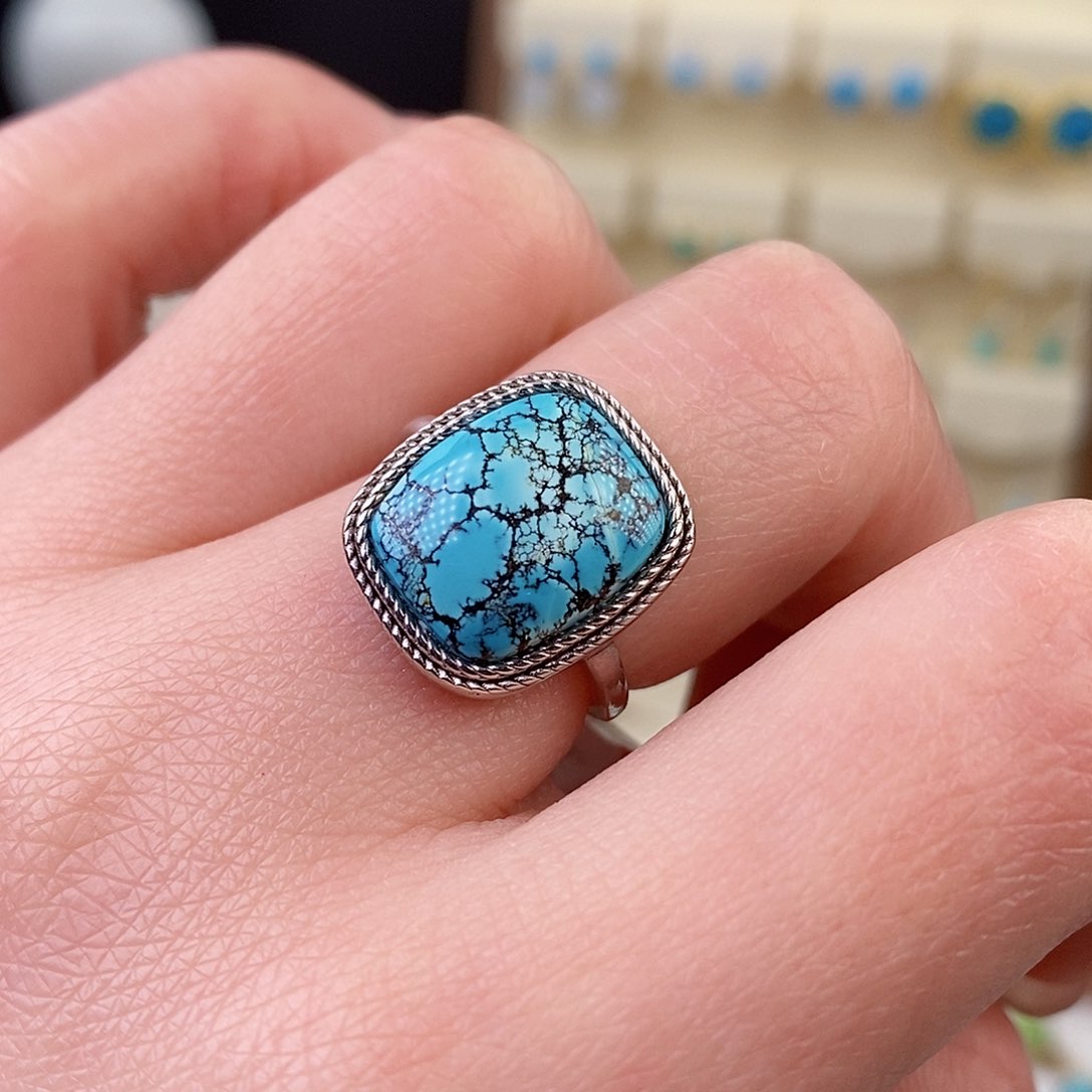 绿松石银S925镶嵌戒指